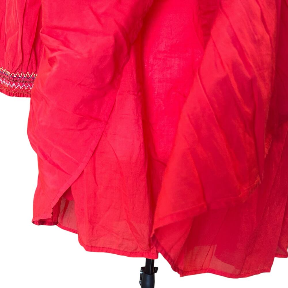 Free People Red Tiered Mini Dress Womens Sz Medium Sunbeams Embroidered Boho - Picture 12 of 16